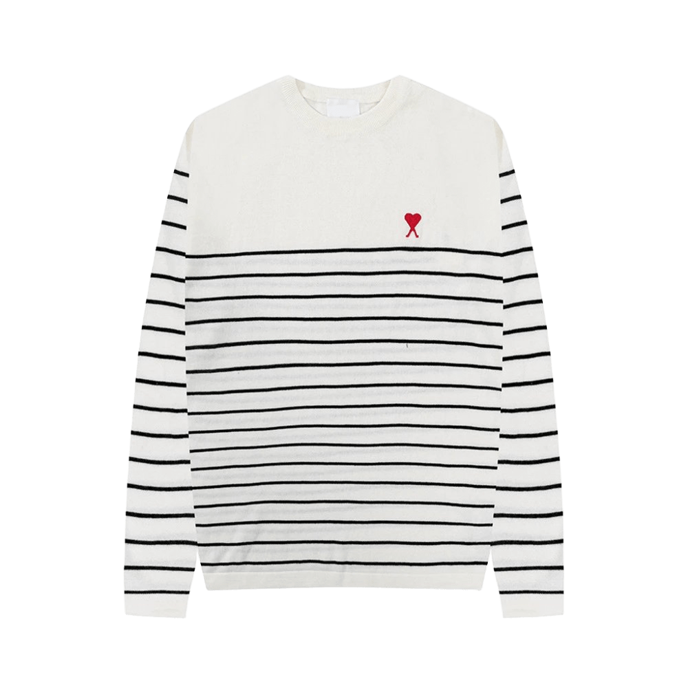 Amiclams White Cotton Knit Sweater, Embroidered Heart