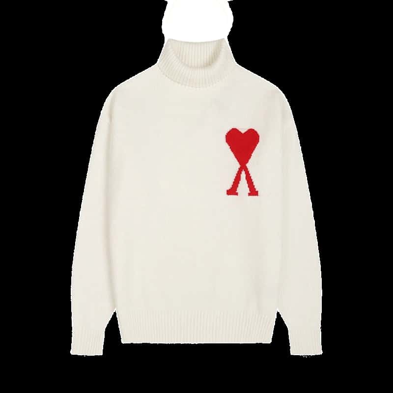 Amiclams White High-Neck Sweater with Red Heart & Cross
