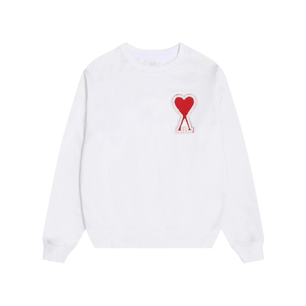 Amiclams White Hoodie: Classic Cotton Unisex Pullover with Red Heart