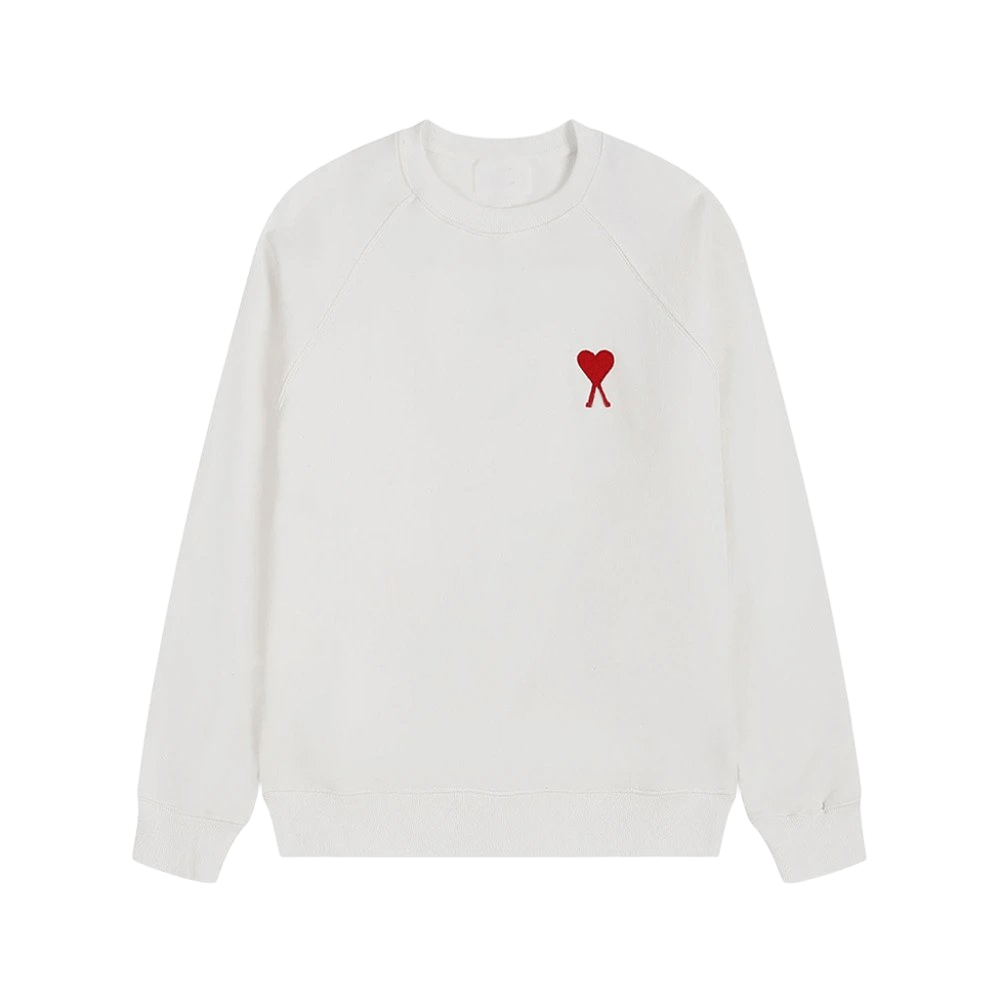 Amiclams White Hoodie: Unisex Cotton Crewneck with Red Heart