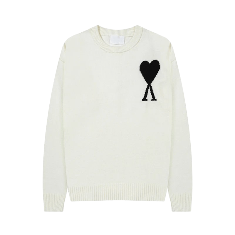 Amiclams White Knit Sweater: Heart-Leg Design