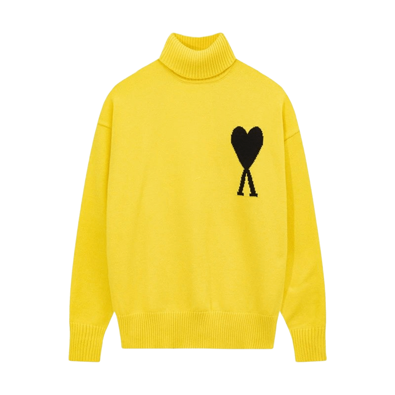 Amiclams Yellow Heart Sweater: Unisex High-Neck Cozy Pullover