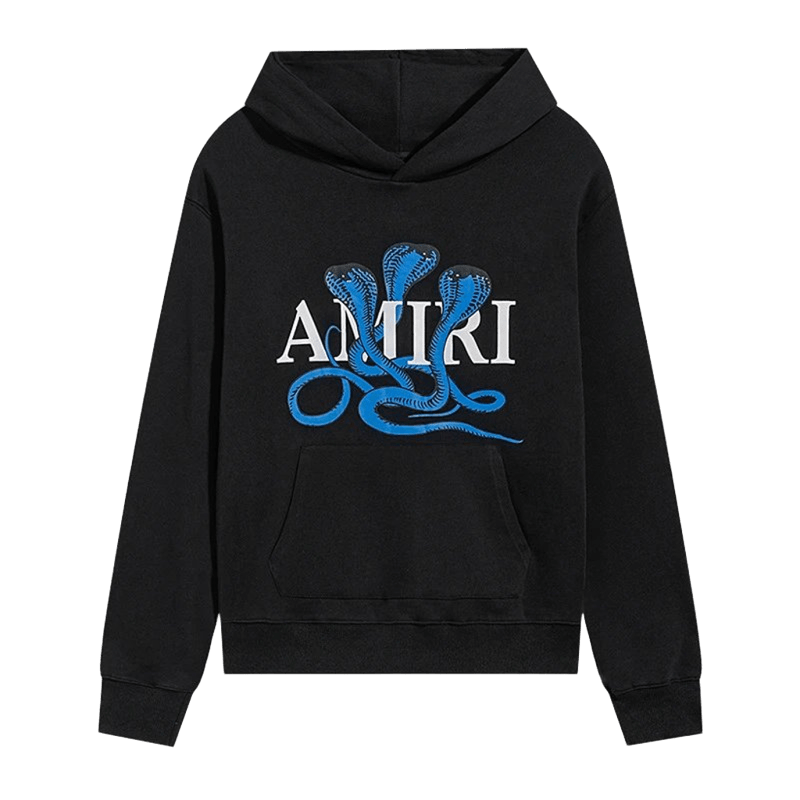 Amiri Black Hoodie: Blue Snake Logo, Cozy Streetwear