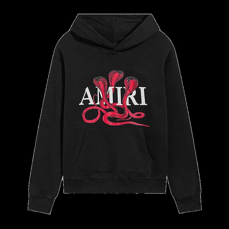 Amiri Black Hoodie: Cotton Snake Logo Unisex Streetwear