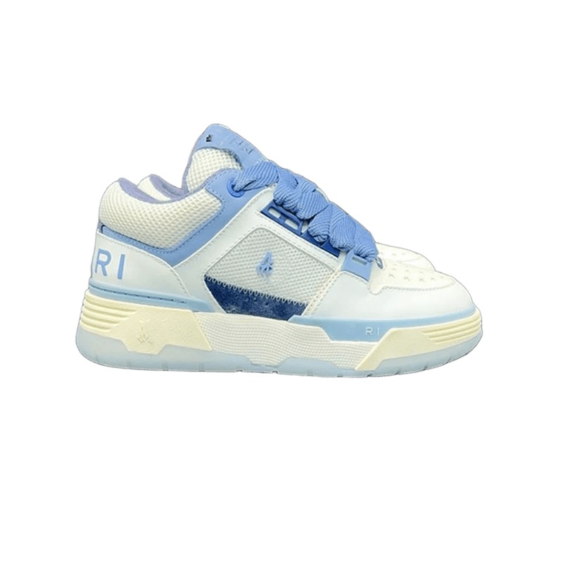 Amiri Blue White Patchwork Sneakers: Unisex Streetwear