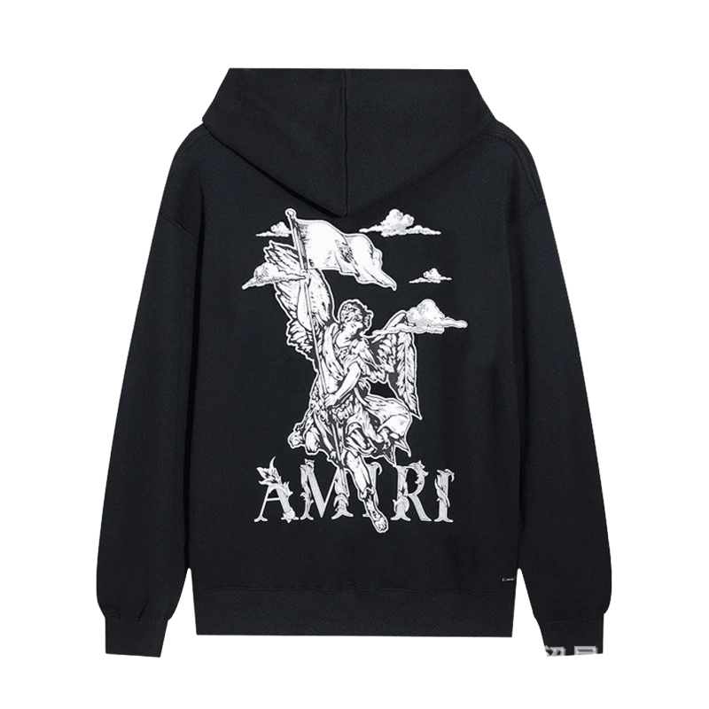Amiri Classic Black Hoodie: Cotton, Angel Print, Unisex Streetwear