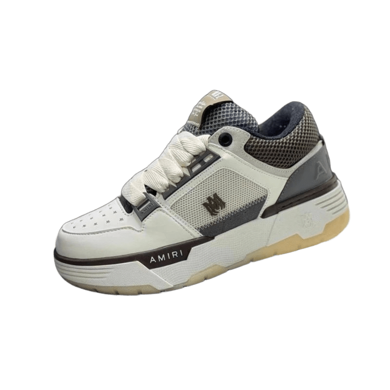 Amiri Gray & White Leather Sneakers, Unisex Streetwear