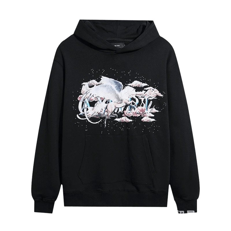 Amiri Hoodie: Black Cotton Unisex Sweatshirt, Unicorn Graphic