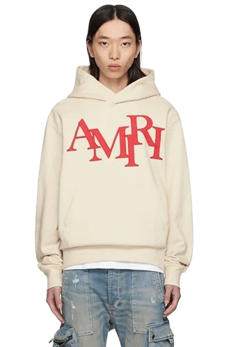 Amiri Off-White Hoodie: Unisex Cotton Streetwear w/ Red Logo