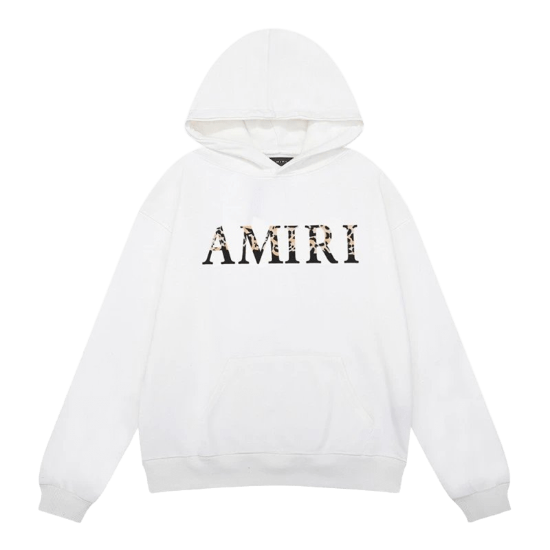 Amiri White Hoodie: Cotton Unisex Streetwear with Leopard Print