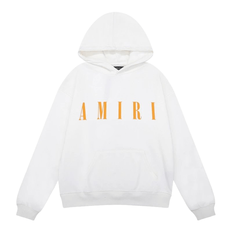 Amiri White Hoodie: Cotton Unisex Streetwear with Orange Logo