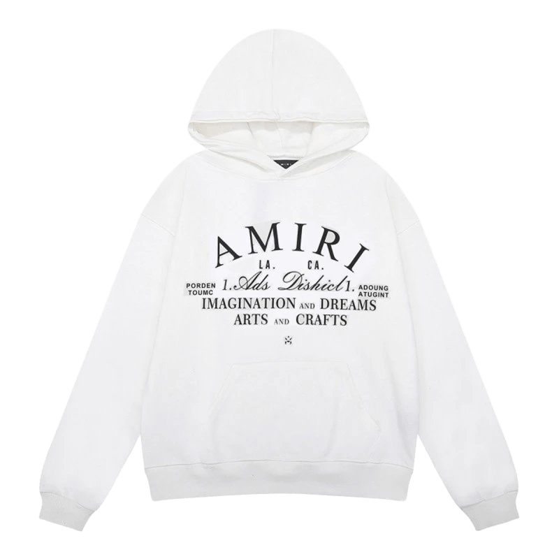 Amiri White Hoodie: Premium Cotton, Bold Lettering, Unisex Streetwear