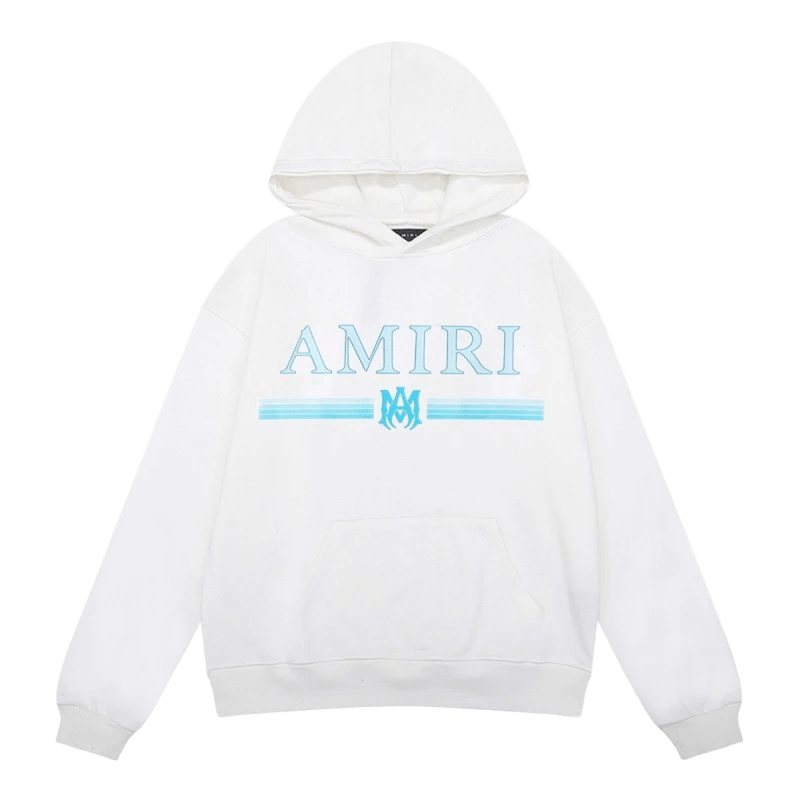 Amiri White Hoodie: Unisex Cotton Streetwear with Blue Chest Logo