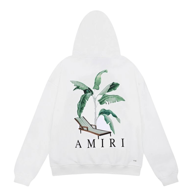 Amiri White Hoodie: Unisex Cotton Streetwear with Palm Print