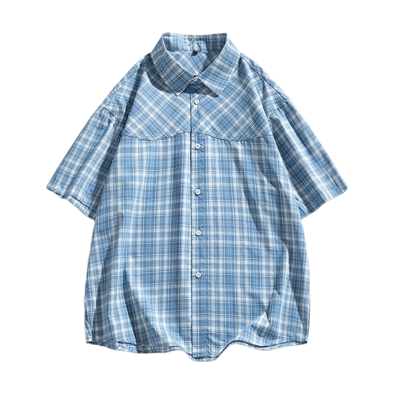 AOBINKA Blue White Check Shirt - Cotton Unisex Casual