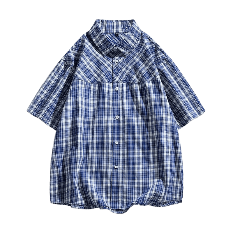 AOBINKA Blue & White Plaid Shirt: Unisex, Relaxed Fit