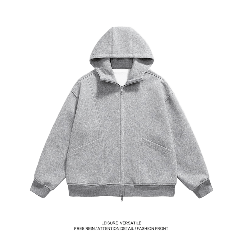 AOBINKA Grey Cotton Zip Hoodie: Unisex, Warm, 2 Pockets