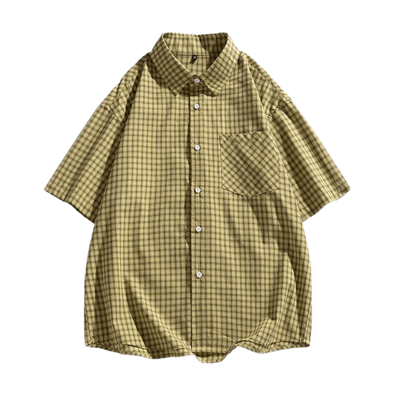 AOBINKA Khaki Plaid Shirt: Unisex Casual Cotton Top