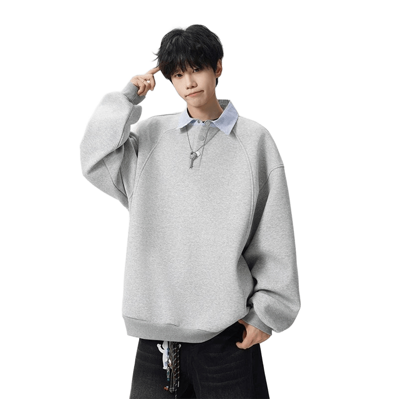 AOBINKA Men's Grey Cotton Hoodie: Warm Fleece-Lined Crewneck