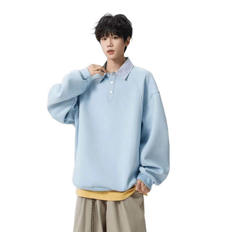 AOBINKA Men's Light Blue Fleece Crewneck Sweatshirt