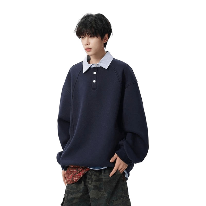 AOBINKA Men's Minimalist Navy Cotton Hoodie, Cozy Fall & Winter