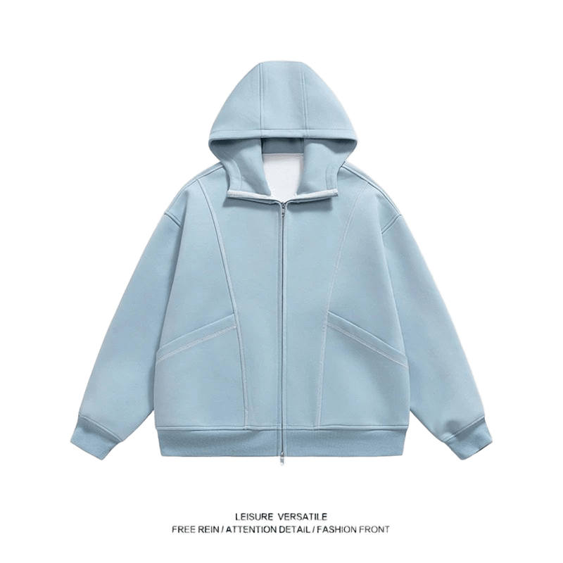 AOBINKA Unisex Light Blue Cotton Hooded Jacket, Warm Zip-Up