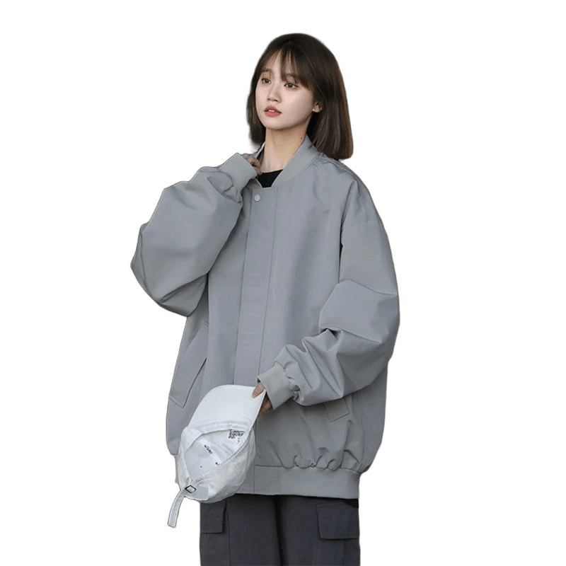 AOBINKA Women's Gray Windproof Warm Oversized Streetwear Jacket