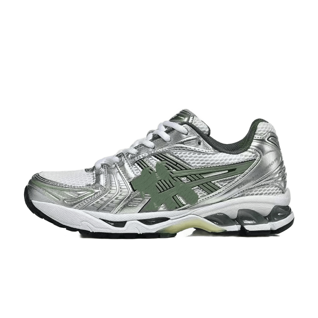 ASICS Silver-Green Retro Running Shoes: Cushioned & Breathable