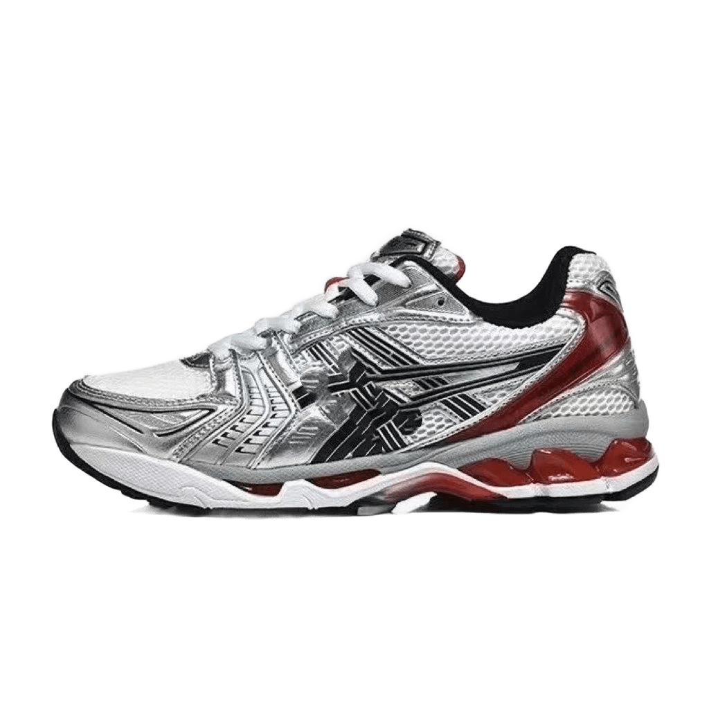 ASICS Silver White Red Running Shoes - Breathable Mesh, Cushioned