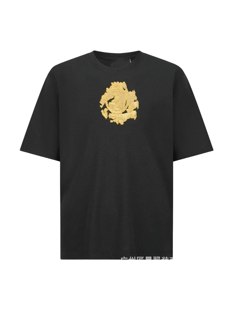 Balenciaga Black Cotton T-Shirt, Gold Motif, Unisex