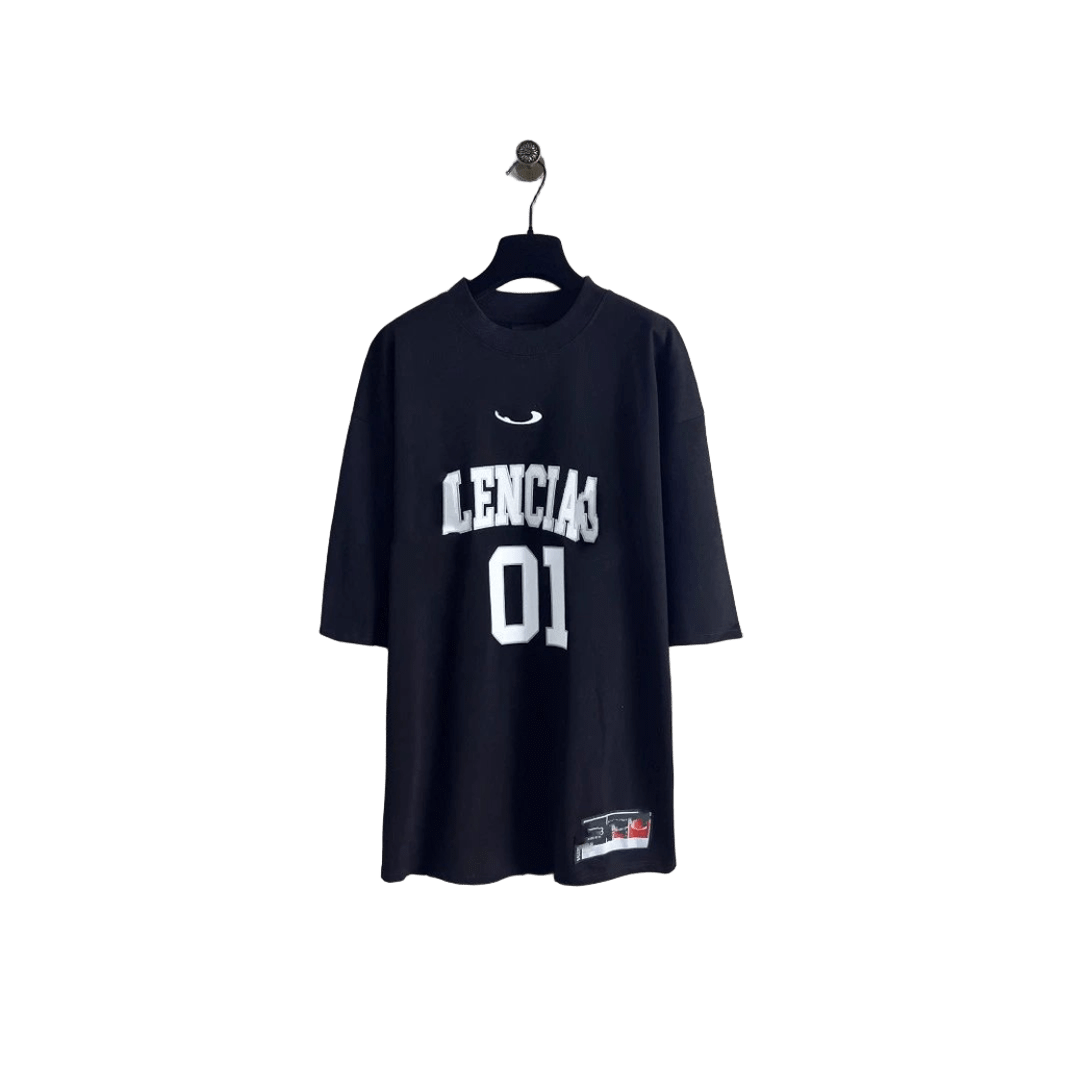 Balenciaga Black Cotton T-Shirt with White Logo Print