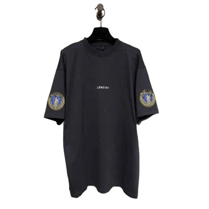 Balenciaga Black Cotton Tee Unisex Iconic Sleeve Emblem