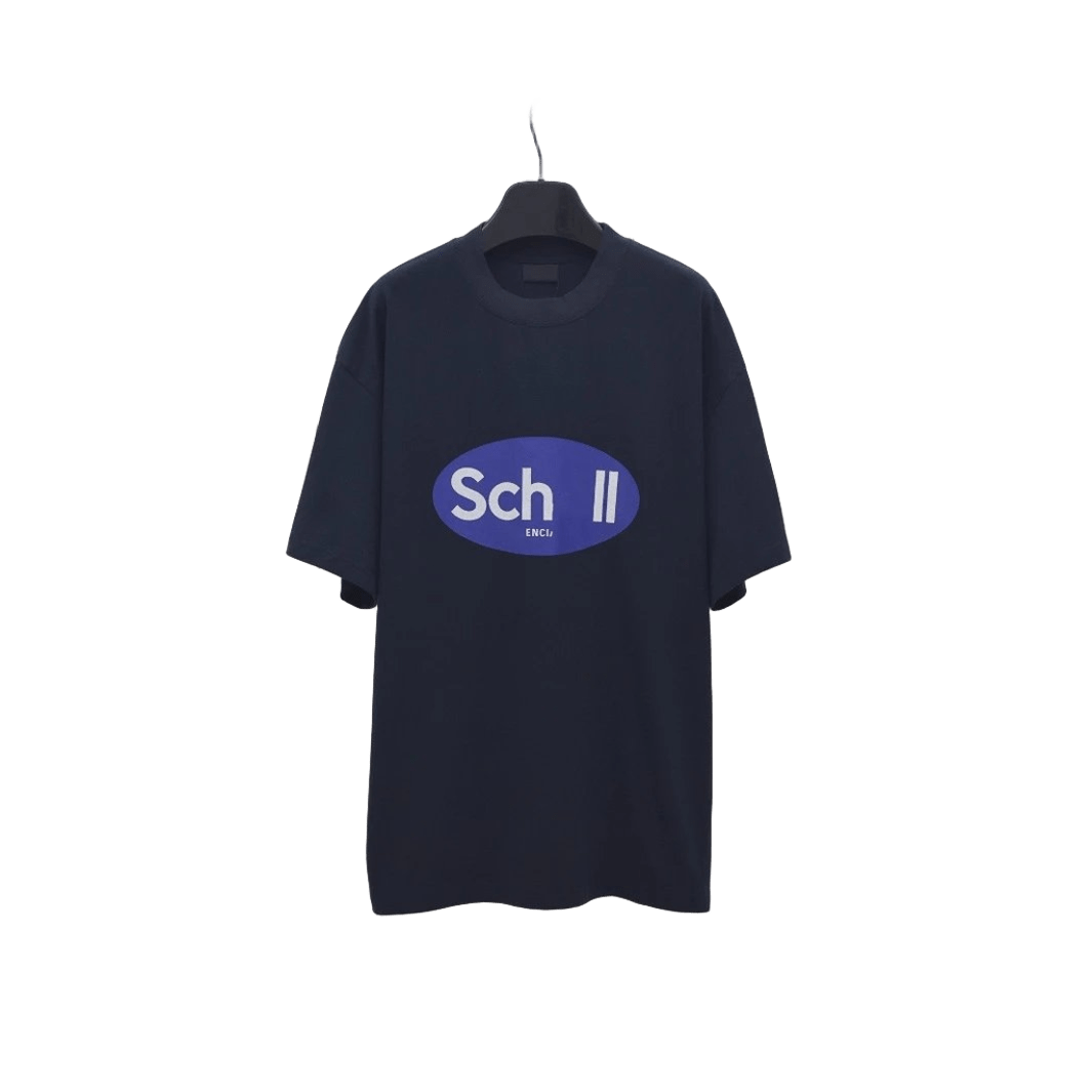 Balenciaga Black Cotton Unisex T-Shirt with Blue Logo