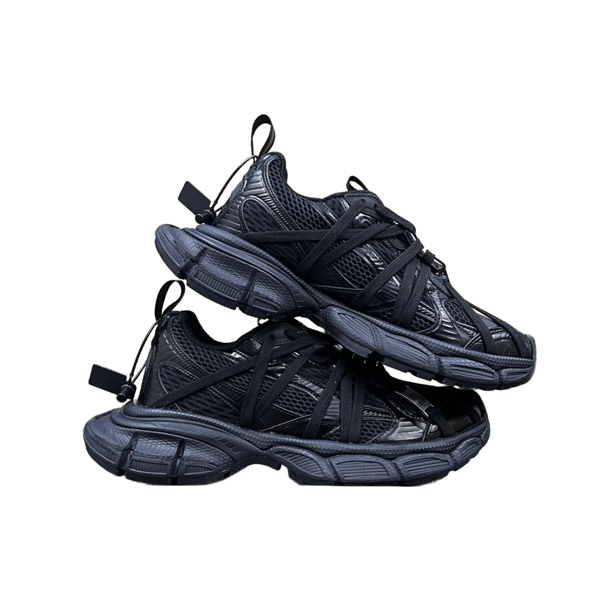 Balenciaga Black Mesh Leather Multi-Strap Chunky Sneakers