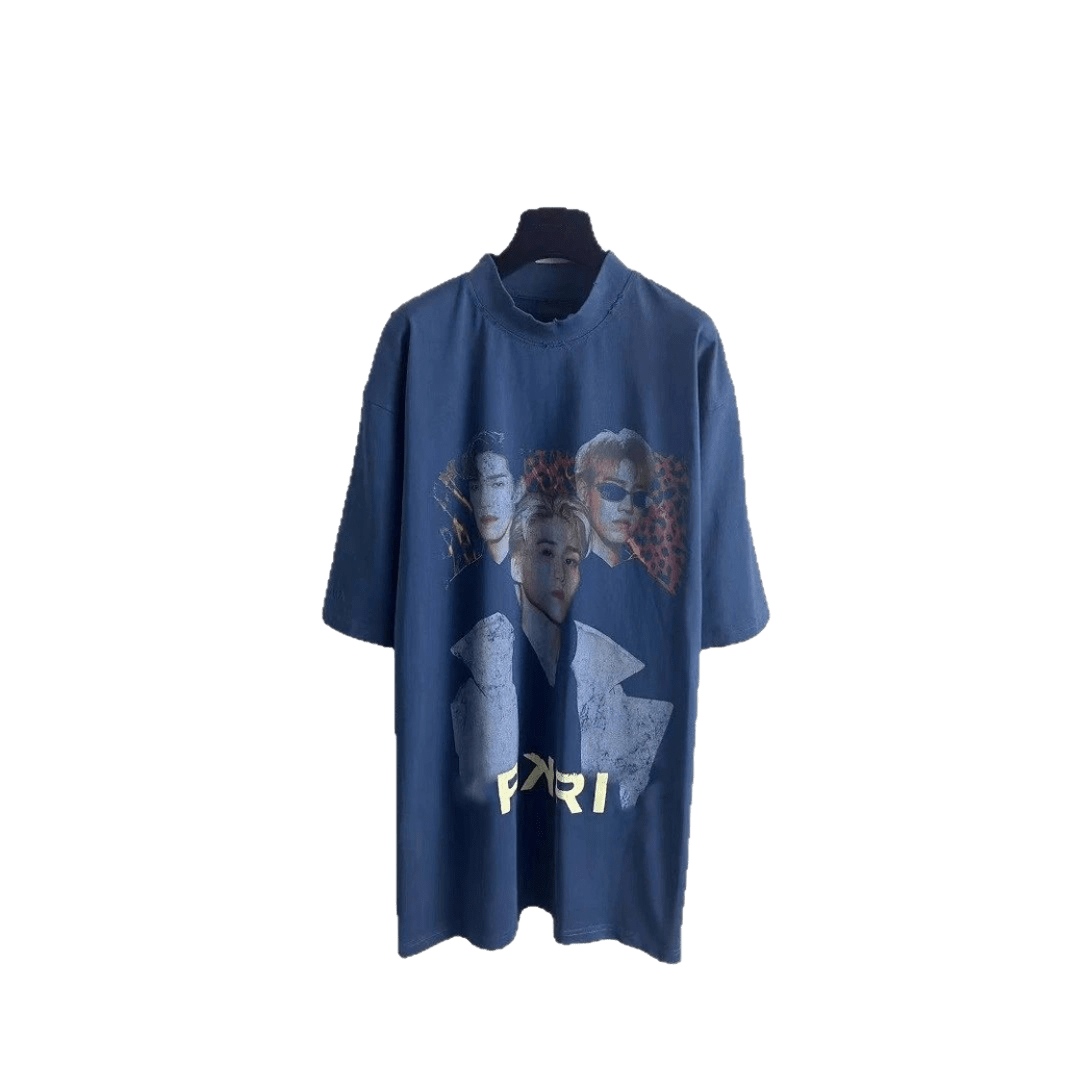 Balenciaga Blue Cotton T-Shirt: Unisex Street Style Print