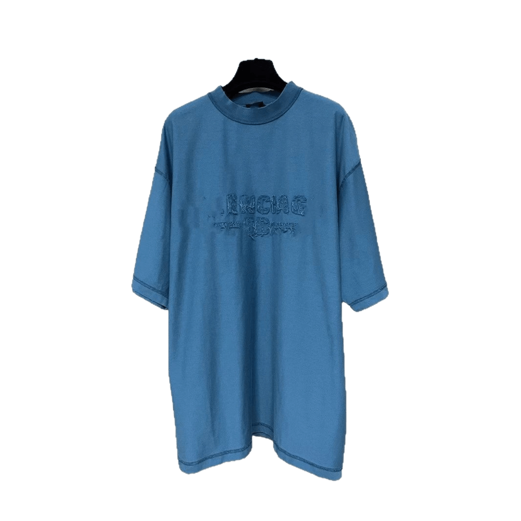 Balenciaga Blue Cotton Unisex T-Shirt with 3D Logo