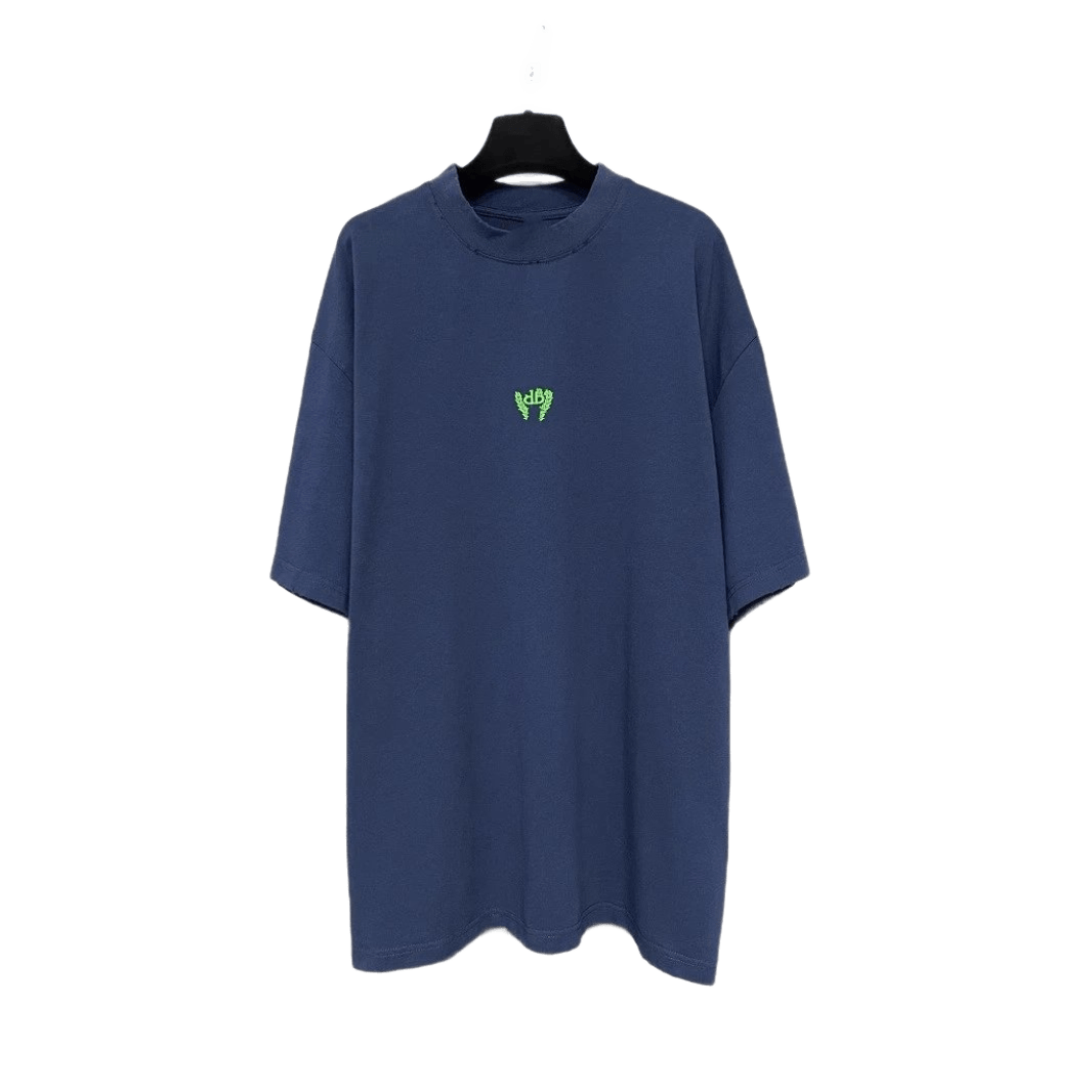 Balenciaga Blue Cotton Unisex T-Shirt with Green Emblem