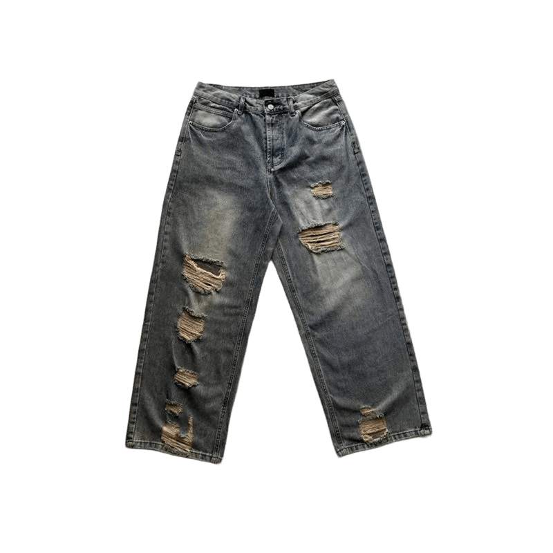 Balenciaga Charcoal Grey Distressed Jeans: Unisex Ripped Denim