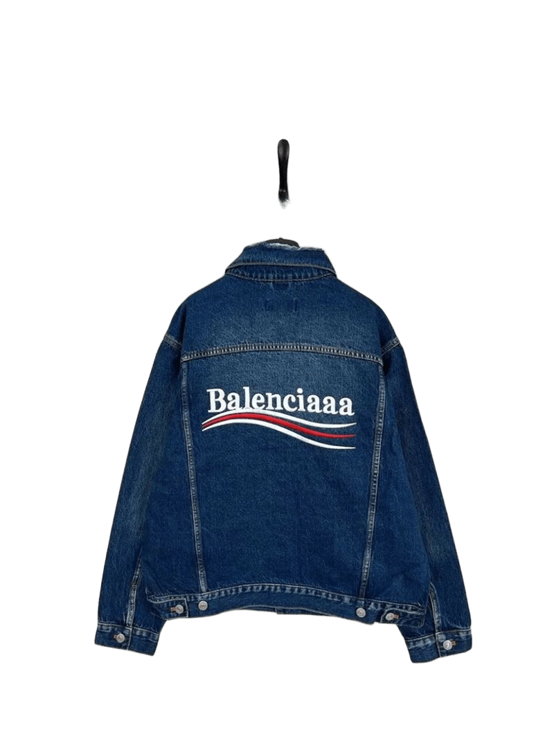 Balenciaga Dark Blue Denim Jacket with Balenciaaa Print
