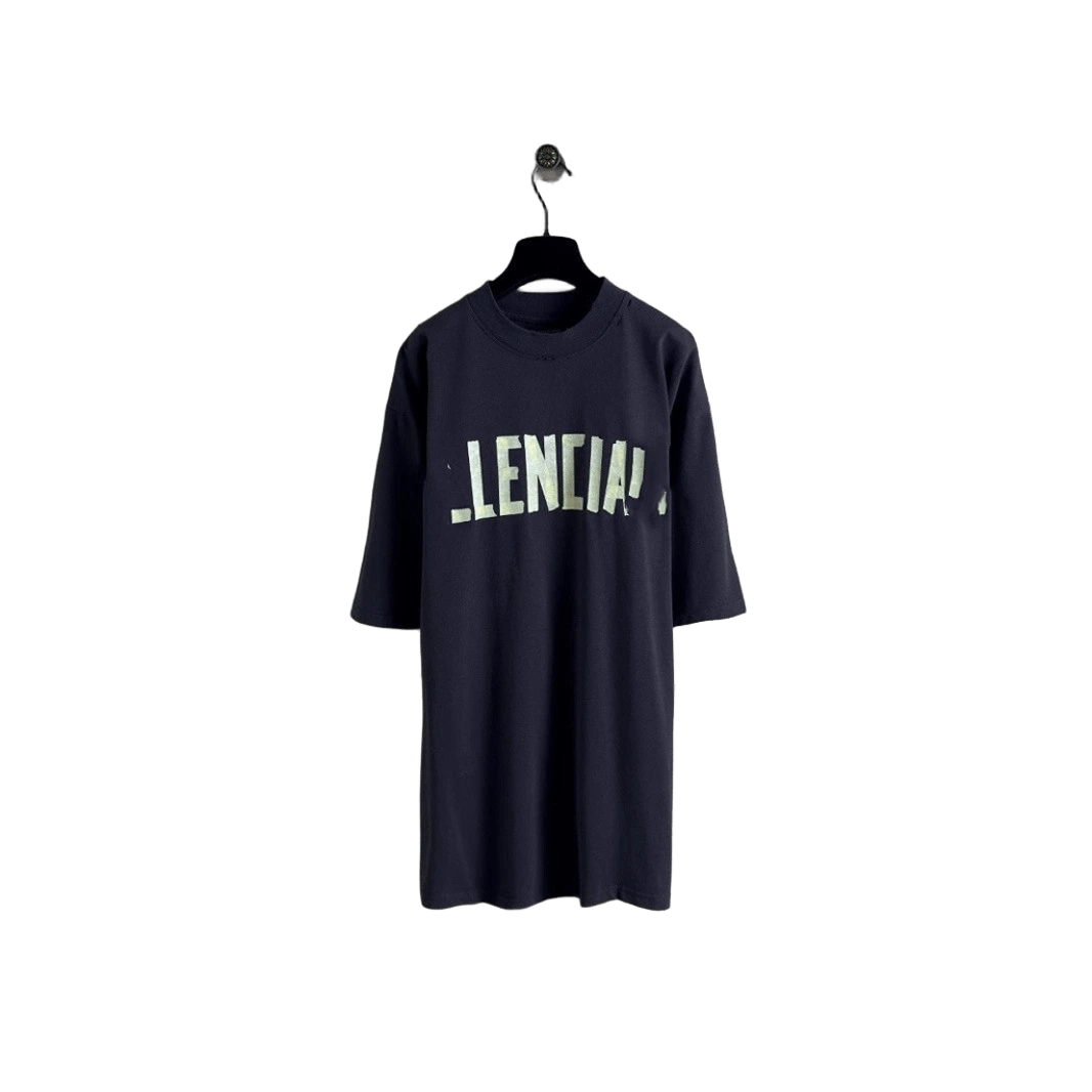 Balenciaga Deep Blue Cotton T-Shirt: Soft LENCIAGA Print