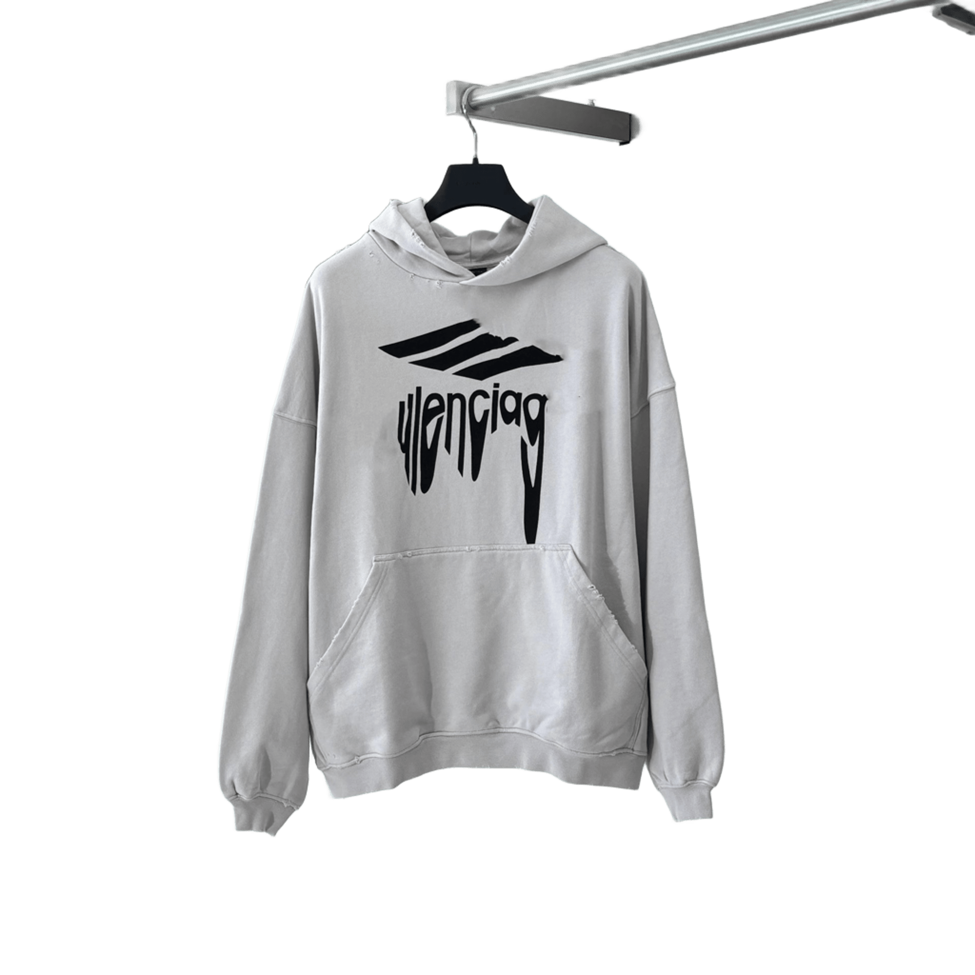 Balenciaga Distorted Logo Hoodie: Grey Cotton Unisex