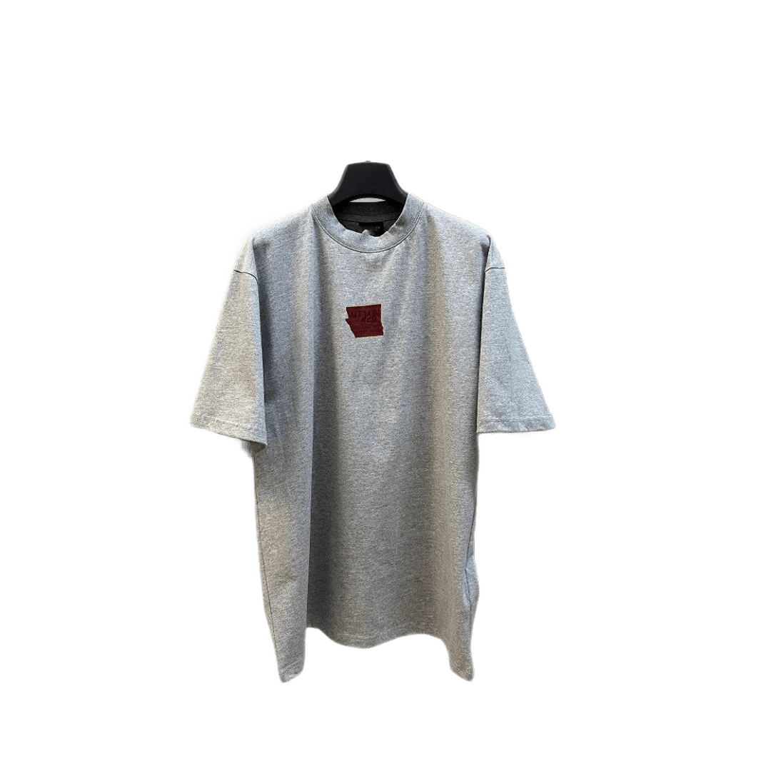 Balenciaga Grey Cotton T-Shirt: Unisex Minimalist Tee with Red Logo