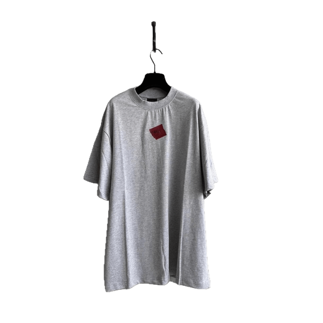 Balenciaga Grey Cotton Unisex T-Shirt w/ Red Logo