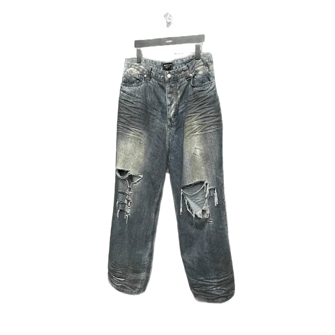 Balenciaga Grey Distressed Denim Jeans | Unisex Streetwear