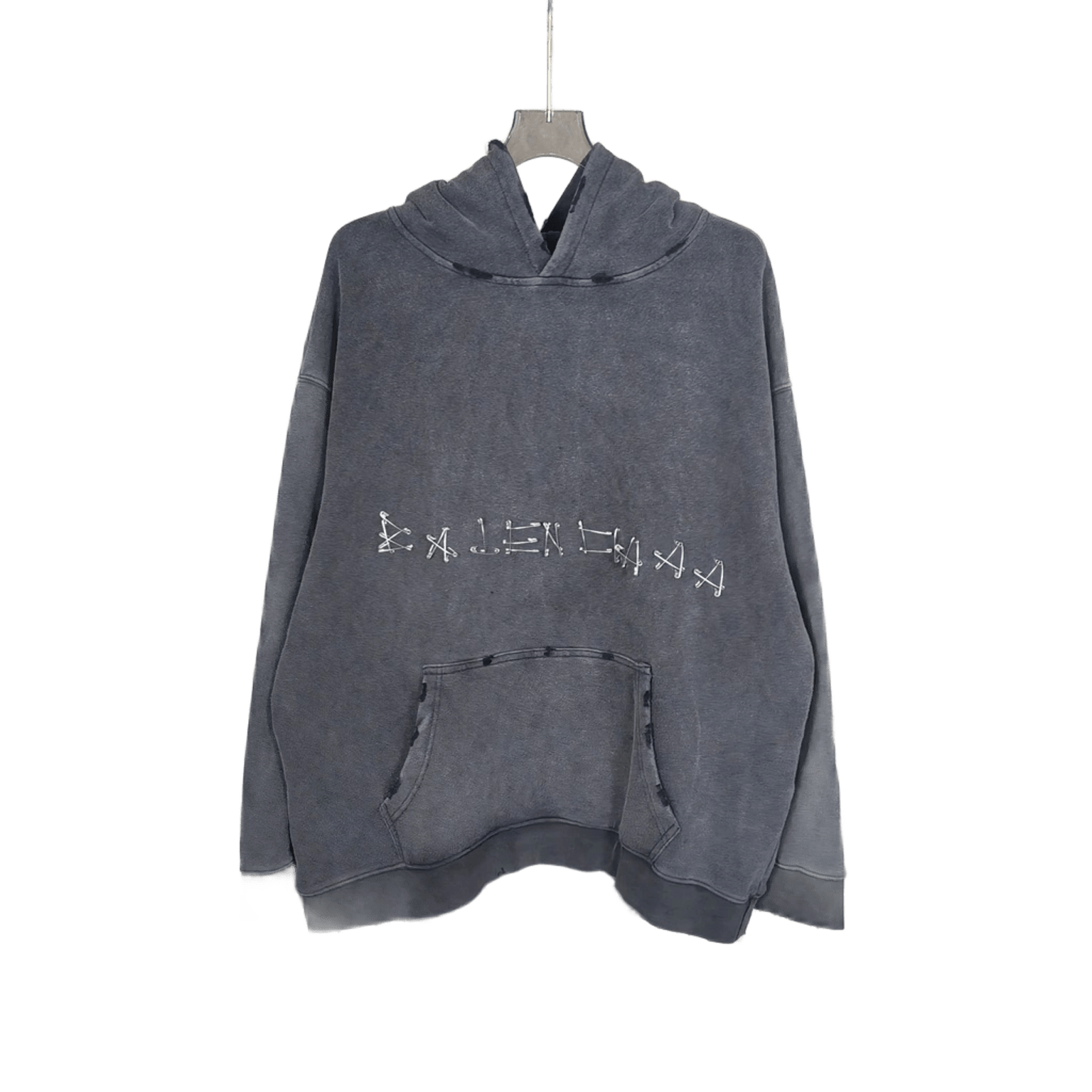 Balenciaga Grey Hoodie: Embroidered Logo, Unisex Cotton Streetwear