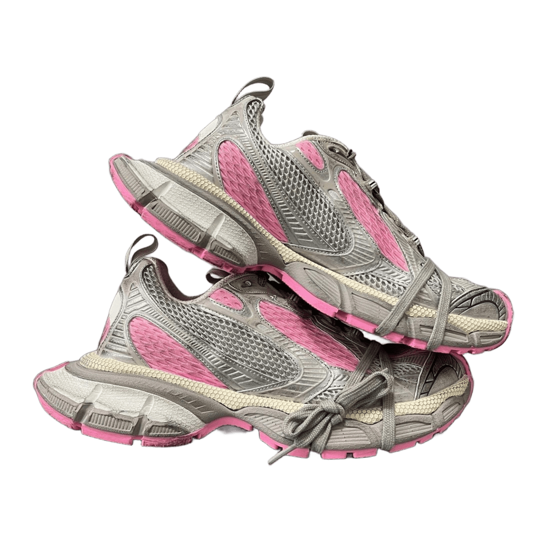 Balenciaga Grey Pink Chunky Sneakers, Mesh & Leather