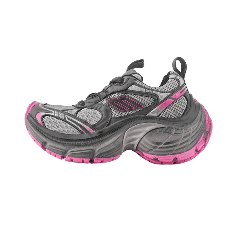 Balenciaga Grey Pink Mesh Leather Chunky Sneakers