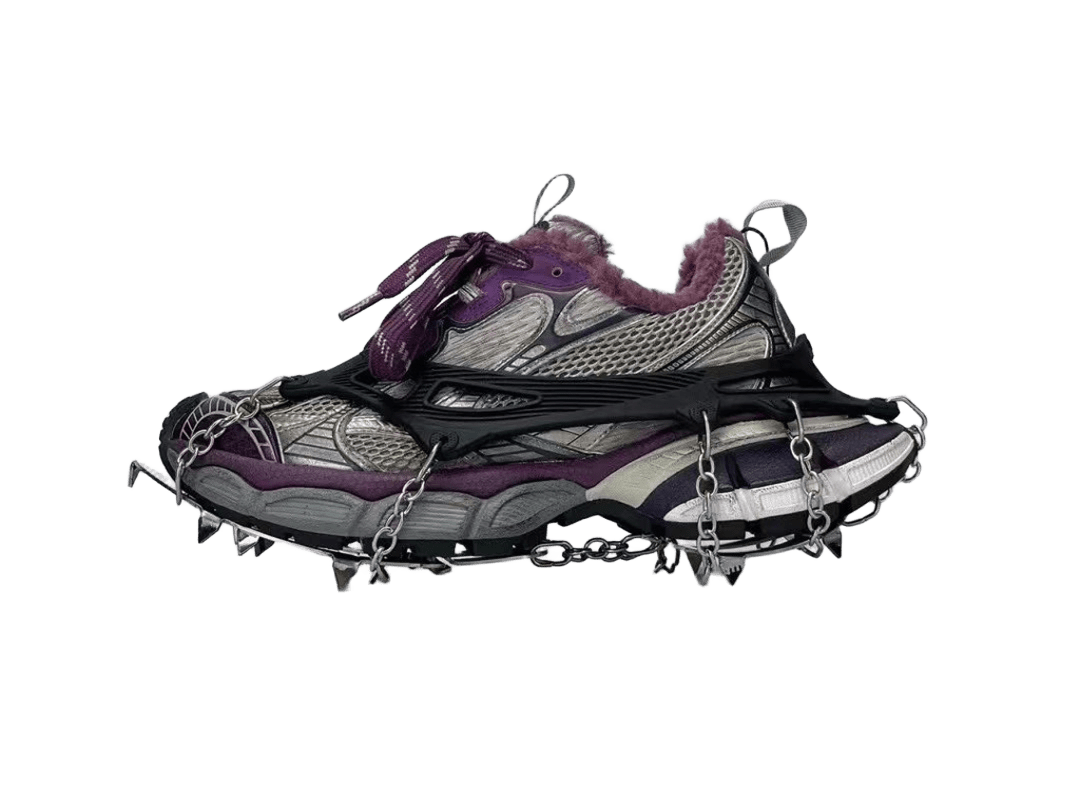 Balenciaga Grey Purple Mesh Sneakers with Chain & Spikes