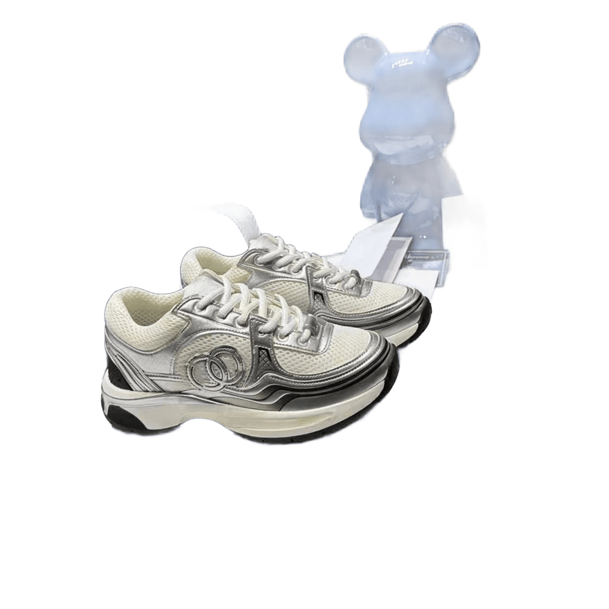 Balenciaga Grey White Mesh Leather Chunky Sole Sneakers