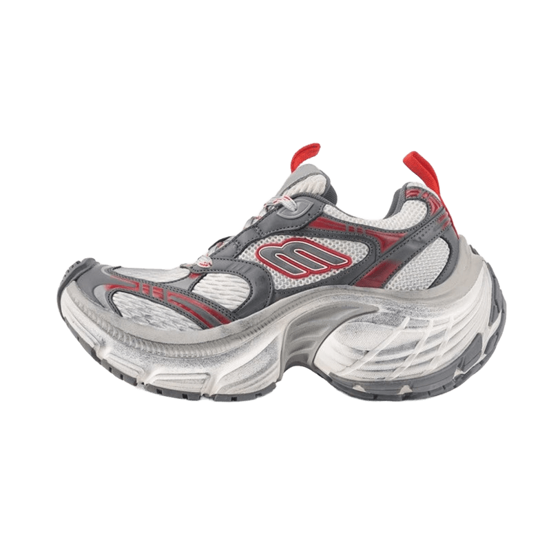 Balenciaga Grey White Red Mesh Leather Chunky Dad Sneakers